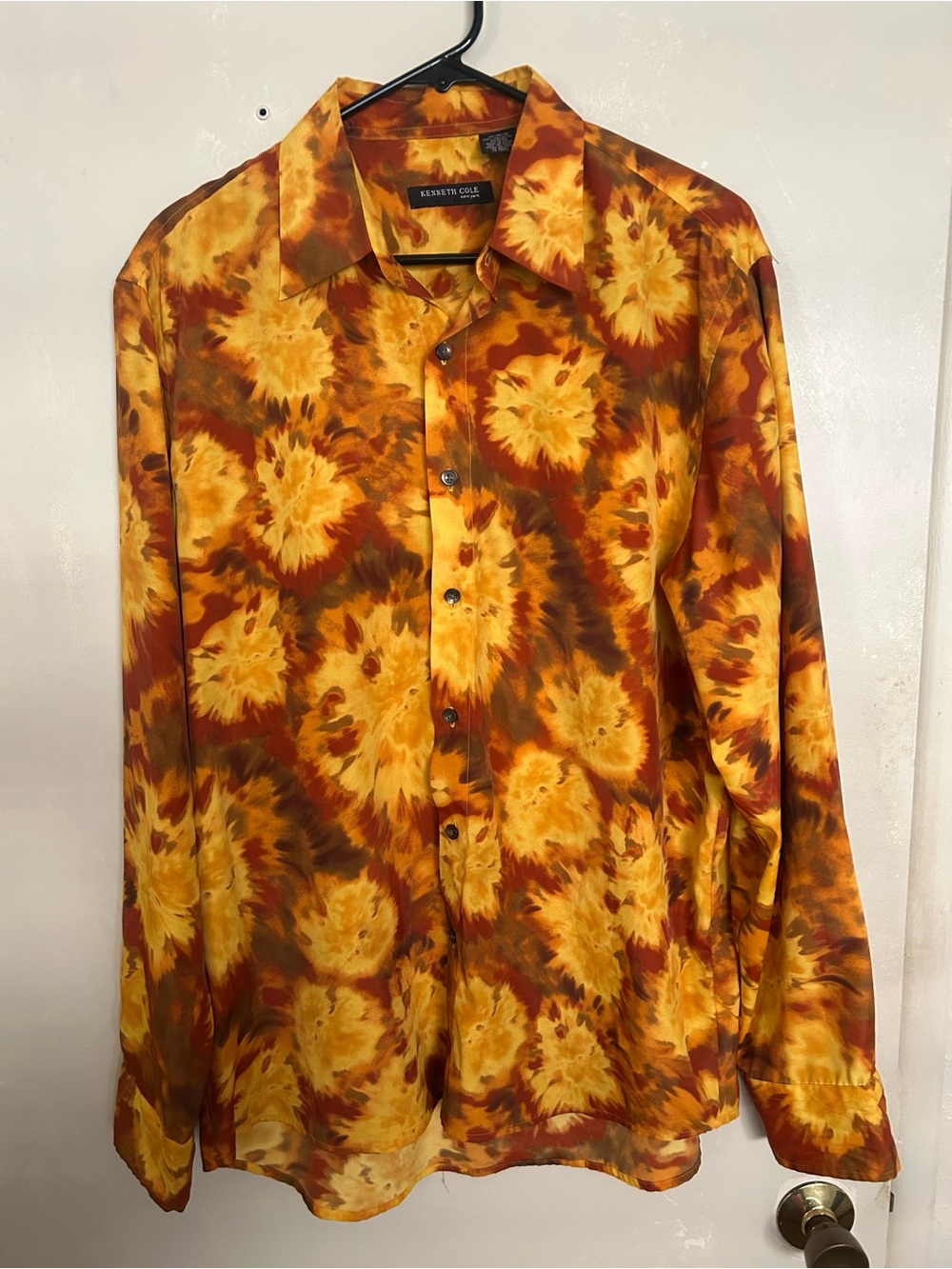 Kenneth Cole Yellow and Brown Floral-Print Button Down Shirt